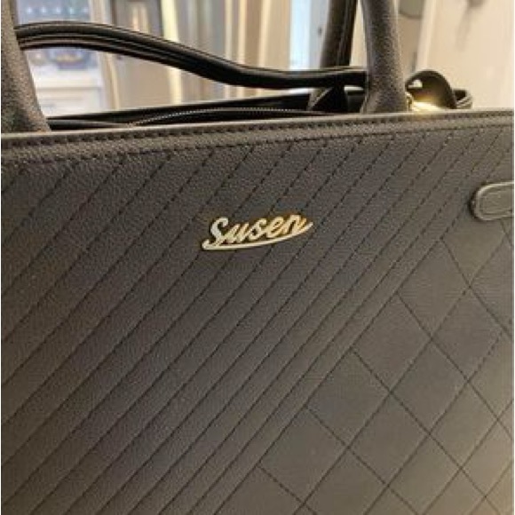 Susen | Handbag Cross Body Strap purse I Black with gold details | New - Picture 3 of 10